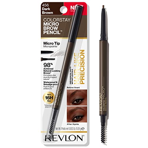 Revlon ColorStay Micro Eyebrow Pencil with Built-In Spoolie Brush, Infused with Argan and Marula Oil, Waterproof, Smudgeproof, 456 Dark Brown (Pack of 1)