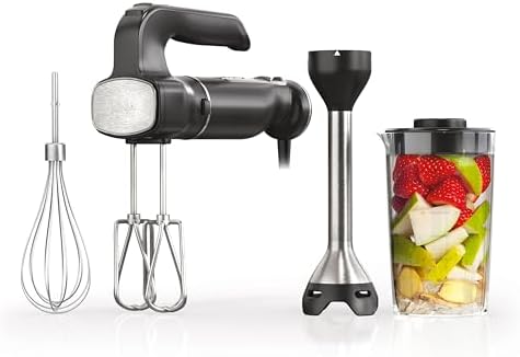 Ninja Hand Mixer, Immersion Blender, Foodi Power Mixer System, 750-Peak-Watt Handheld Emulsion Blender & Electric Hand Mixer Combo With Whisk, Beaters & 3-Cup Blending Vessel,120 volts, Black CI101