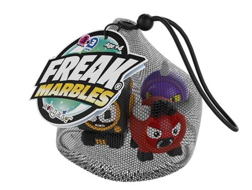 Freak Marbles Drawstring Mesh Bag | Collect, Play and Share | Includes 3 Marbles and 3 Skins