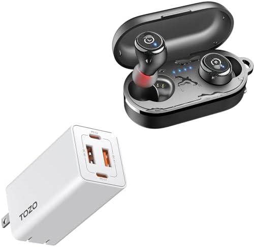 TOZO T10 (Ergonomic Edition) True Wireless Earbuds C2 USB C 65W Fast Foldable Wall Charger PD Power Adapter White