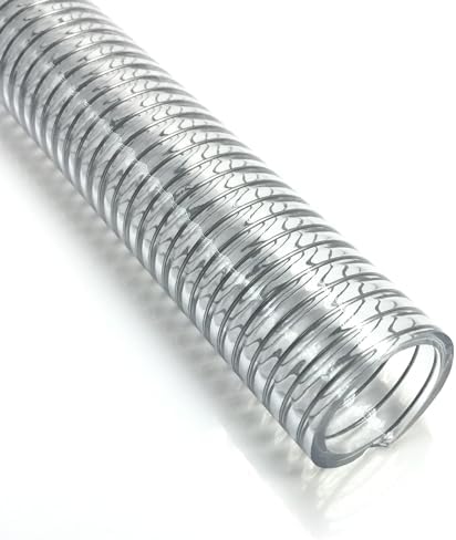 Clear Wire Reinforced Suction Hose 2” ID × 2-5/16” OD - 25ft Heavy Duty Flexible PVC Spiral Steel Wire Pipe High Pressure Vacuum Vinyl Tubing for Drawing Water Oil Powder (25 ft, 2" ID)