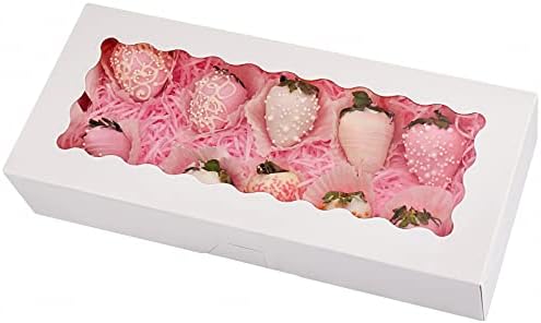 30-Pack Cookie Boxes 12.5" x 5.5" x 2.5", Bakery Boxes with Window, Auto-Popup Treat Boxes for Pastries (White)