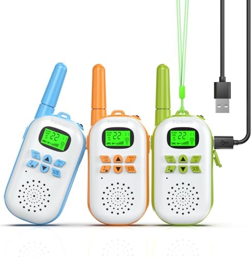 Walkie Talkies for Kids Rechargeable, 48 Hrs Working Time 3 Miles Range 22 Channels 2 Way Radio, Birthday Gifts for Boys Girls,Family Games Outdoor Hiking Camping,3-12 Years Old Toys 3 Pack