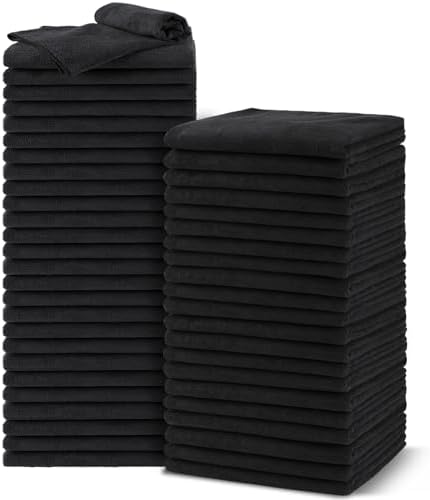Salon Towels 48 Pack, Microfiber Barber Towel Bulk,(16x29 inches) Fast Drying Hair Towels Super Soft Black Hnad Towels for Gym, Salon, Bath, Spa Use and Home Hair Care(Not Bleach Proof)