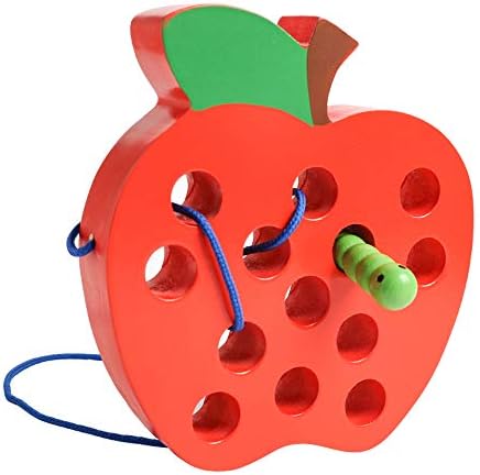 JCREN Wooden Lacing Apple Threading Toys Wood Lace Block Puzzle Shape Travel Game Toys Early Learning Fine Motor Skills Educational Gift for 3 4 5 Years Old Toddlers Baby Kids Boys