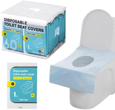 TRIPTIPS Toilet Seat Covers Disposable Travel Pack 60 count｜Faster use-Sticker free｜Waterproof｜XL Disposable Toilet Seat Cover for Adults and Kids, Individually for Public Restroom/Airplane/Outdoors