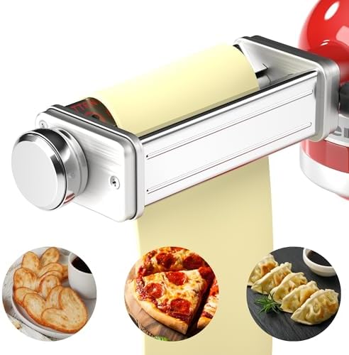 Pasta Roller, Pasta Maker Attachment Compatible with KitchenAid Stand Mixer, 8 Thickness Adjustable Pasta Roller, Stainless Steel Pasta Maker Replacement, Medium, Silver