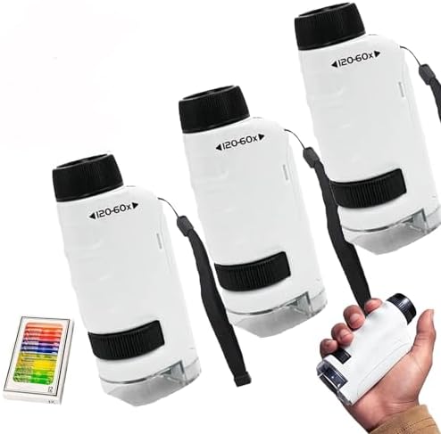 Mini Microscope for Kids Miniscope Portable Microscope Kids Minilabsters Mini Microscope with LED Mini scope Portable Microscope Handheld Minilabsters for Kids (3*LED microscope+3*Biological specimen)