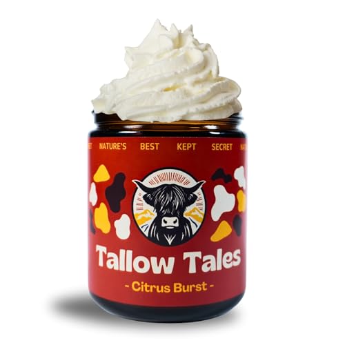 Grass-Fed & Finished Organic Tallow Cream | Face & Body Moisturizer | Citrus Burst (Orange, Lemongrass, Rosemary & Frankincense Essential Oils) | For Sensitive, Dry & Irritated Skin (4 Fl Oz)(C1)