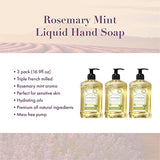 A LA MAISON Liquid Soap, Rosemary Mint - Uses: Hand and Body, Triple Milled, Essential Oils, Biodegradable, Plant Based, Vegan, Cruelty-Free, Alcohol & Paraben Free (16.9 oz, 3 Pack)