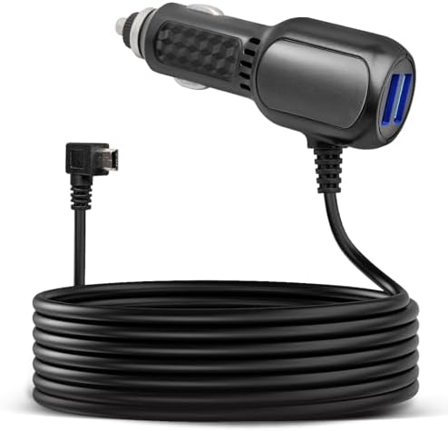 Anina Mini USB Dash Cam Power Cord Adapter 10FT for Rexing V1 V1P ProV5 V3, Byakov S6, Rove R2-4K Car Dashboard Camera Dual USB Charger Power Supply Cable Mini-B