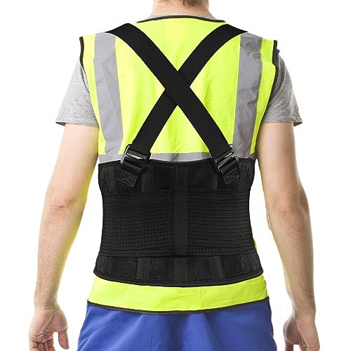 Work Back Brace - Back Support Belt for Lower Back Pain Relief, Heavy Lifting, Herniated Discs - Industrial Back Brace for Work With Shoulder Straps Fits Men and Women 6XL(65"-76")