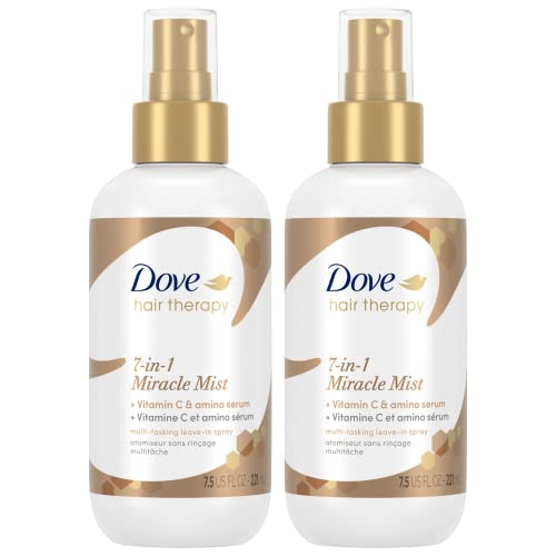 Dove 7-in-1 Miracle Mist for Women - Anti Frizz Detangler, Shine Enhancer, Vitamin C Repair Treatment for Damaged Hair, Leave In Conditioner, 7.5 Fl Oz (Pack of 2)