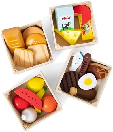 Melissa & Doug Food Groups - 21 Wooden Pieces and 4 Crates, Multi Play Food Sets For Kids Kitchen, Pretend Toy For Toddlers And Kids Ages 3+