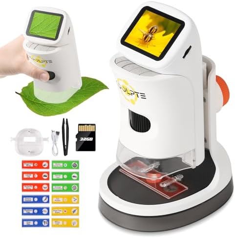 Microscope, 2''LCD Screen Microscopes for Kids,100-1000X Pocket Kids Microscope, Mini Microscope Science Kits for Kids, Handheld Miniscope for Kids 8-12 Birthday School Edu Gifts,White