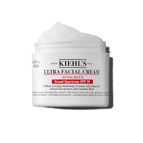 Kiehl's Ultra Facial Cream with SPF 30, Lightweight Daily Face Moisturizer for All Skin Types, 24-hour Hydration, UV Sunscreen Protection, Non-greasy, Absorbs Quickly, with Glacial Glycoprotein