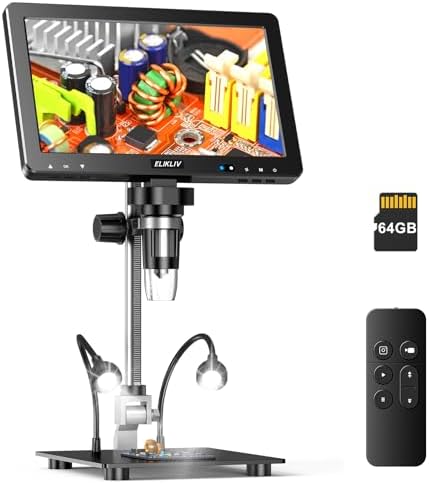 Elikliv EDM9 Max 10.1" HD IPS HDMI Digital Microscope 1500X, 20MP Coin Microscope Magnifier for Error Coins with Screen & Light, LCD Soldering Microscope for Electronics Repair, PC/TV View, 64GB