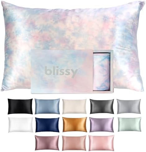 Blissy Silk Pillowcase - 100% Pure Mulberry Silk - 22 Momme 6A High-Grade Fibers - Silk Pillow Cover for Hair & Skin - Regular, Queen & King with Hidden Zipper (Queen, Tie Dye)