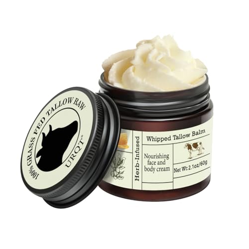 URQT Beef Tallow for Skin - Organic Grass-Fed Whipped Beef Tallow and Honey Balm - Deeply Moisturizing for Face & Body - Natural Skin Care for Soft, Supple Skin