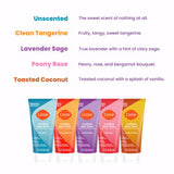 Lume Acidified Body Wash 5 Pack Minis - 24 Hour Odor Control - Moisturizing - Formulated Without SLS & Parabens - 2 ounce Tubes (Clean Tangerine, Lavender Sage, Peony Rose, Toasted Coconut, Unscented)