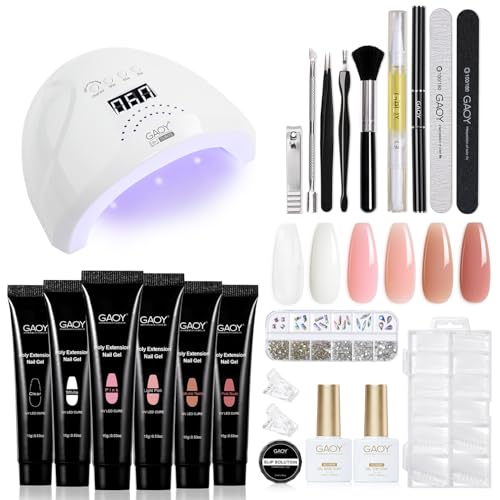 GAOY Poly Gel Nail Kit with UV Lamp, 6 Pcs Builder Gel Extension Kit with Everything Decorations Top and Base Coat for Nail Art DIY at Home