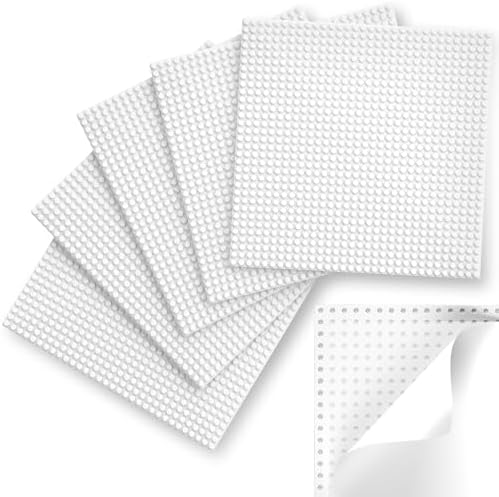 Classic Baseplates, Peel and Stick Base Plates for Building Bricks, Compatible with Major Brands, Self-Adhersive Base for Bricks 10" x 10", 6 Pack White