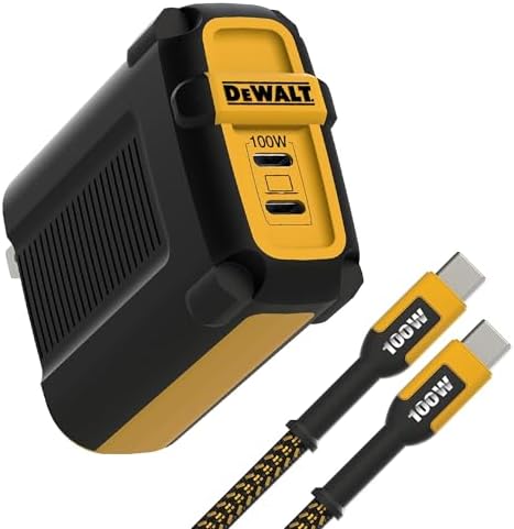 DEWALT 2 Port 100W USB C Charger Block (GaN) and 100W Type C Charging Cable, PD 3.0 Type C Wall Charger, PPS USBC to USBC Fast Charging with Power Delivery for iPhone 15 14 13 12 11 X XS Pro Max Mini