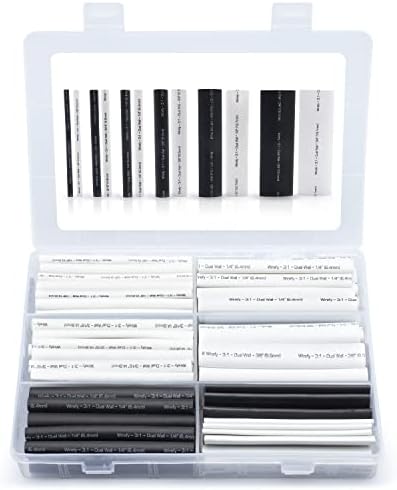 Wirefy Heat Shrink Tubing Kit - 3:1 Dual Wall Tube - Adhesive Lined - resistant Shrink Tubing - Black, White - 130 PCS
