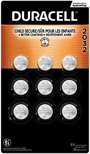 Duracell 2032 Lithium Battery, 9 Count (Pack of 1) Child Safety Features, Compatible with Apple AirTag, Key Fob, Tea Light Candles and Other Devices, CR2032 Battery, Lithium Coin Battery