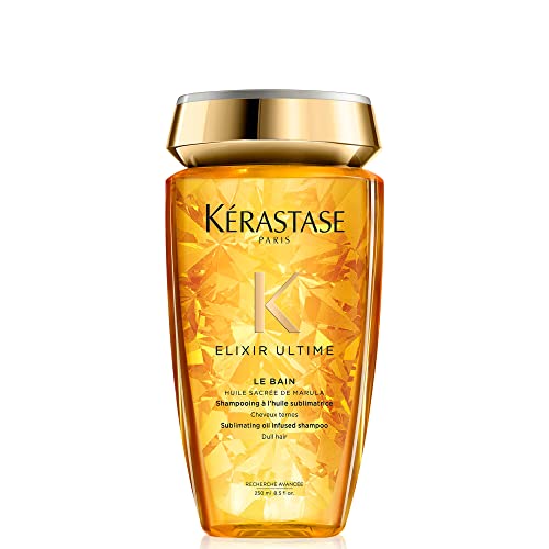 Kerastase Elixir Ultime Oil-infused Shine Shampoo | For Dull, Dry Hair | Softens and Restores Shine | With Argan Oil, Camellia Oil & Marula Oil | Le Bain | 8.5 Fl Oz
