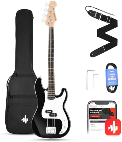 Donner Electric Bass Guitar 4 Strings Full-Size Standard Bass PB-Style Beginner Kit Black for Starter with Free Online Lesson Gig Bag Guitar Strap and Guitar Cable, DPB-510D