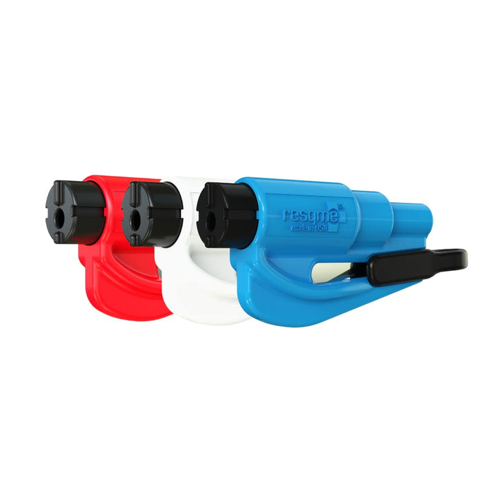 resqme The Original Emergency Keychain Car Escape Tool, 2-in-1 Seatbelt Cutter and Window Breaker, Made in USA, Family Pack of 3, Red, White, Blue - Compact Emergency Hammer