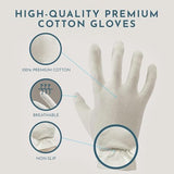 Gaxcoo Cottonnerie Medium 3 Pairs 100% Premium Cotton Moisturizing Gloves for Dry Hands & Eczema | Overnight Lotion & Spa Treatment for Women & Men | Reusable, Free Washing Bag - Packaging May Vary