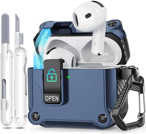 4-IN-1 Case for AirPods 4th Generation Case, Ekoonpft Secure Lock Design Case Cover with Cleaning Kit Keychain, Compatible with AirPods 4 Gen (2024), Auto-Open,Precise Cutout, Powerful Drop Protection