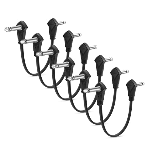 6 Pack 6 Inch Guitar Patch Cables, 15 cm Black Guitar Pedal Cable Effect Cable Cord, 1/4" inch TS Low Profile Right Angle Patch Cable for Guitar Effect Pedal