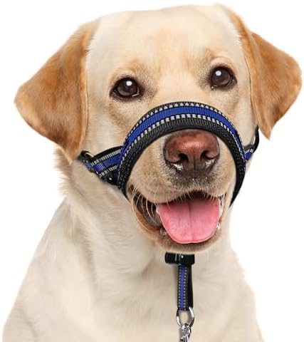 BARKLESS Soft Dog Head Collar, Patented Padded No Pull Head Halter, Training Nose Leash with Safety Link for Medium Large Dogs, Adjustable Muzzle Leash, Easy Control for Walking(Blue, M)