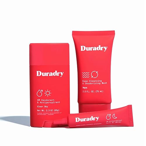 Duradry 3-Step System for Sweat Control - Deodorant for Men and Women, Sweat Minimizing Antiperspirant Gel, Deodorizing Body Wash Gift Set, Helps with Excessive Sweating, Odor Protection - Clear Sky