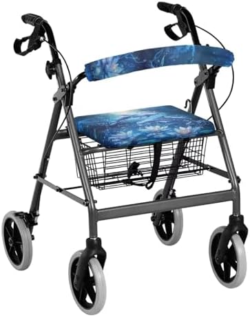 Dolphin Flower Rollator Walker Accessories Cute Walker Seat Covers for Ladies Pattern Rollator Walker Seat and Backrest Covers Universal Walkers for Seniors with Seat Covers Gifts