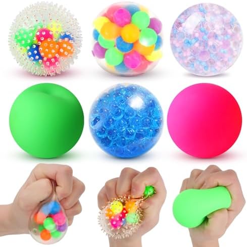 6 Set Squishy Sensory Stress Squeezing Balls for Adults: Best Calming Tool to Relieve Anxiety, Vent Mood and Improve Focus, Fun Fidgets for Student Classroom, Easter Gifts for Kids