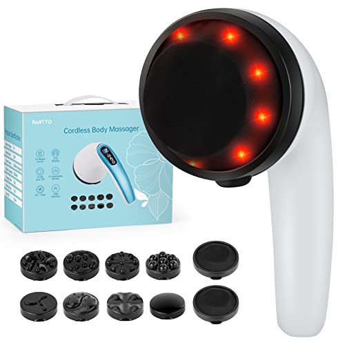 PAHTTO Cordless Cellulite Remover Massager, Handheld Rechargeable Body Sculpting Machine for Belly Fat, Leg, Waist, Butt, with 8 Replaceable Massage Heads & 2 Mesh Covers, Blue