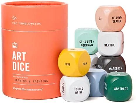 Two Tumbleweeds Art Dice - Drawing & Painting Game for Adults, Artists & Teachers - Set of 9 Dice for Creative Inspiration - Drawing Prompts for Studio and Classroom - Gift for Artist - 1+ Players