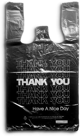 ROYALNA (12" x 6.5" x 21") Plastic T shirt Grocery shopping bags Reusable and Disposable for Restaurants, Convenience Stores, Food,, Black/White Thank You