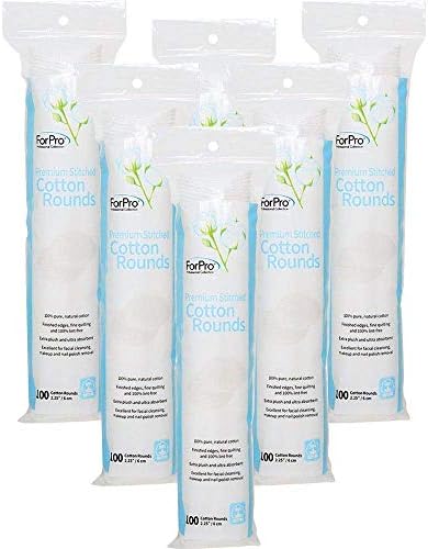 ForPro Premium Stitched Cotton Rounds, 100% Pure Cotton Pads for Removing Makeup, Nail Polish, and Cleansing Face, Pack of 6, Counts 600