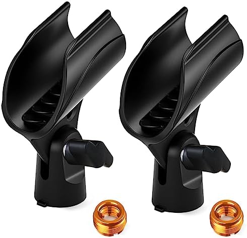 2 Pcs Universal Microphone Clip, Adjustable Mic Clip Holder for Mic Stand, Come with 5/8" Male to 3/8" Female Screw Adapter