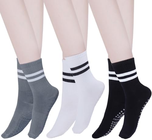 3 Pair Pilates Socks with Grips, Women Non Slip Socks Anti Skid Socks for Barre Ballet Dance Workout Hospital