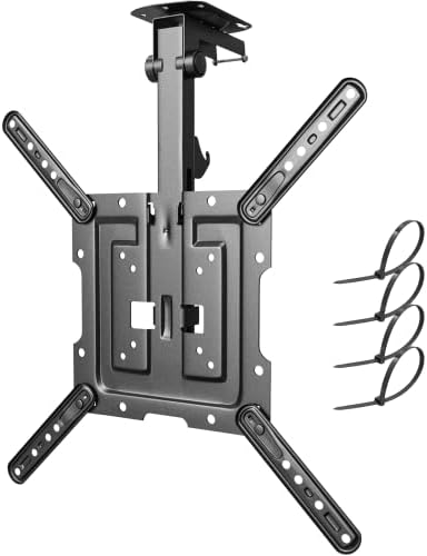 PUTORSEN Flip Down TV Mount, Manual Folding Ceiling TV Mount for Most 23'' to 55'' TVs, Height Adjustable Drop Down TV Mount for Flat & Pitched Roof, Swivel, Max Load 44lbs, Max VESA 400x400, Black