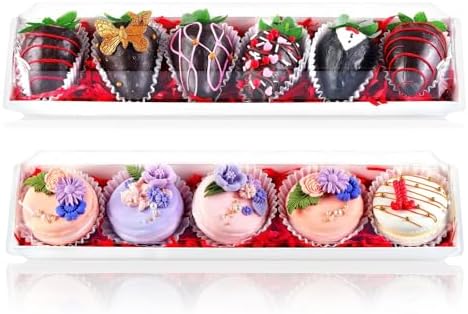 25 Pack 12 x 2.8 x 2.4 Inches Strawberry Boxes with Clear Lids,Long Macaron Boxes Gift Boxes For Cookies,Truffle,Cocoa Bombs,Chocolate