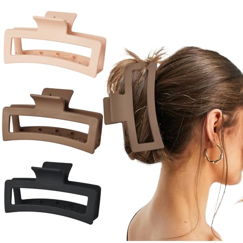 Yanibest 3 Pack Hair Clips for Women 5.1 Inch Large Claw Clips for Women Thick Curly Hair, Big Matte Banana Clips,Strong Hold Jaw Clips