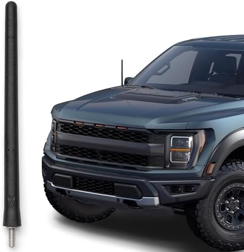 AntennaMastsRus Short Rubber Antenna for Ford F-150 (2009-2025) USA Stainless Steel Threading, 6 3/4 Inch Truck Accessory, Car Wash Proof, Easy Installation, Enhanced Reception w/Internal Copper Coil
