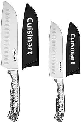 Cuisinart Classic Forged Knife Set – High-Carbon Hammered Stainless Steel Blades, Sheath Guards, Ultra Sharp Edge, Extra-Wide Bolster for Stability (4-Piece Set: 7" Santoku, 5" Santoku)